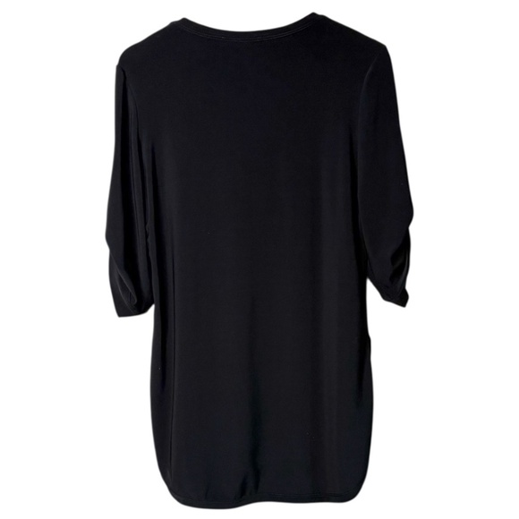 JOSEPH RIBKOFF Black Scoop Neck Roll Tab Sleeve Top Curved Split Hem US Sz 8 - Picture 4 of 9